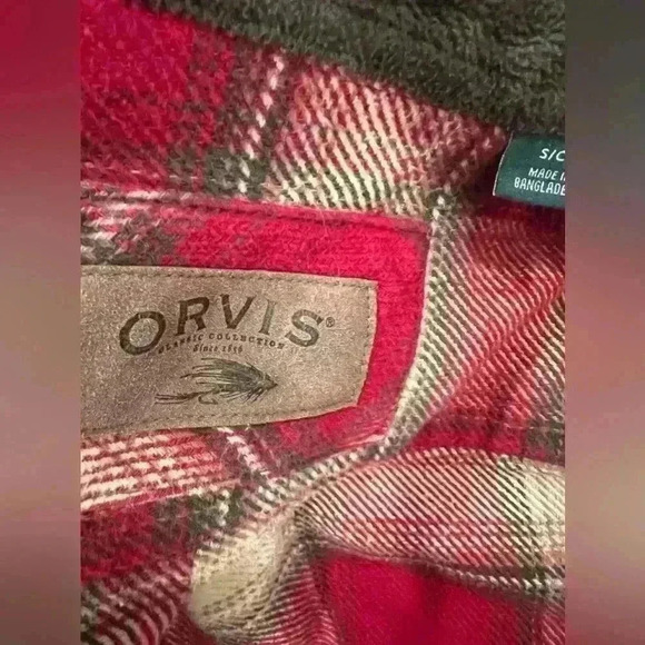 Orvis S Shacket Burgundy Cream Tan tartan plaid cabincore heavy layering jacket - Picture 6 of 6